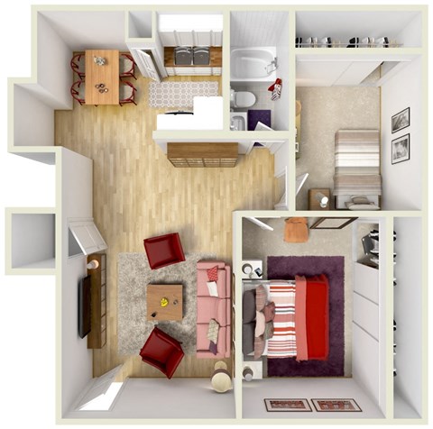 1 Bedroom 1 Bath Floor Plan at Casa Victoria Apartments, Chula Vista, CA
